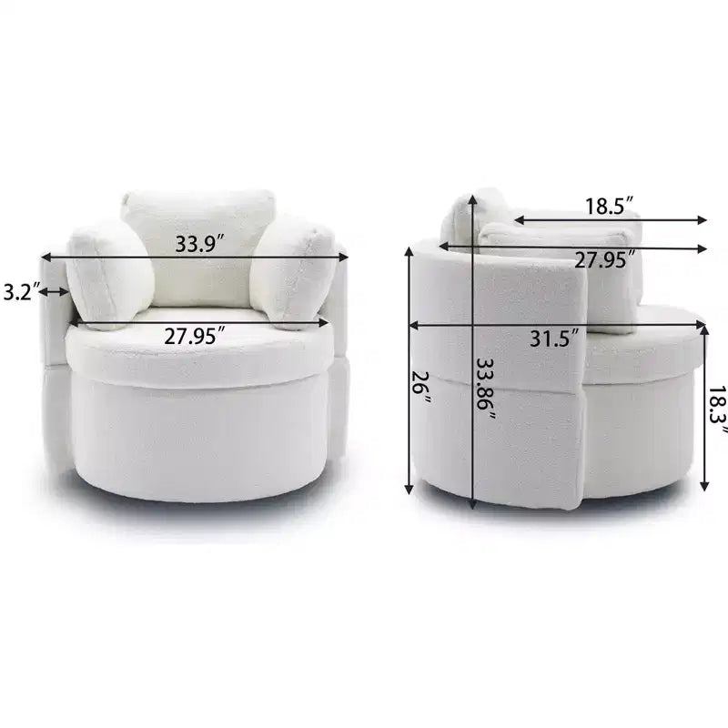 Chaise pivotante MAYEERTY en tissu Teddy avec rangement, coussin de dossier, salon, kaki