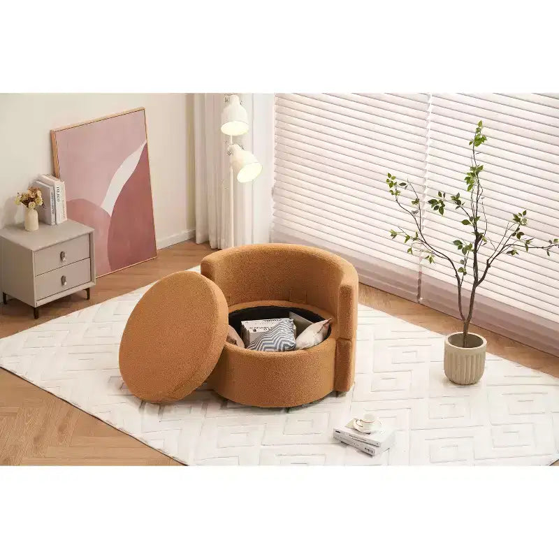 Chaise pivotante MAYEERTY en tissu Teddy avec rangement, coussin de dossier, salon, kaki