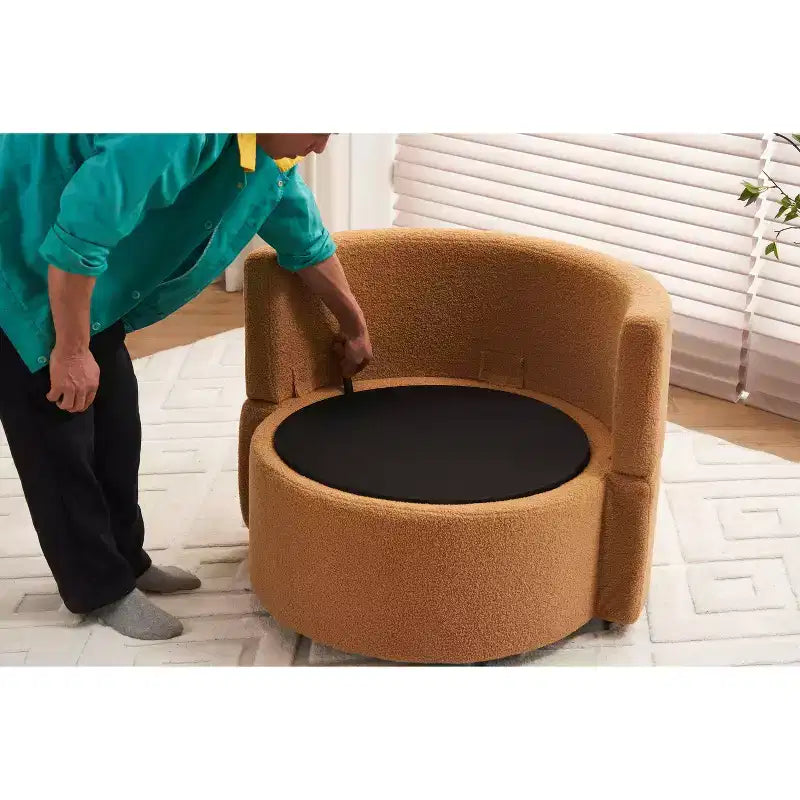 Chaise pivotante MAYEERTY en tissu Teddy avec rangement, coussin de dossier, salon, kaki