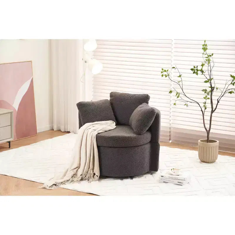 Chaise pivotante MAYEERTY en tissu Teddy avec rangement, coussin de dossier, salon, kaki