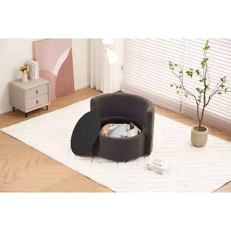 Chaise pivotante MAYEERTY en tissu Teddy avec rangement, coussin de dossier, salon, kaki