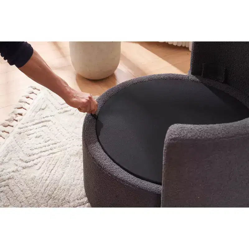 Chaise pivotante MAYEERTY en tissu Teddy avec rangement, coussin de dossier, salon, kaki