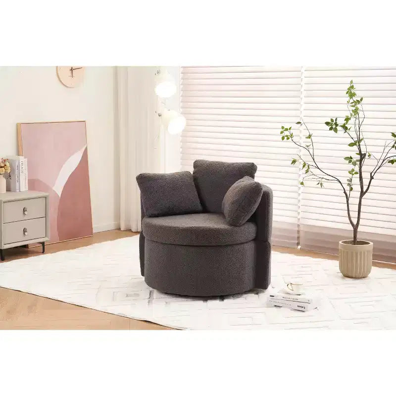 Chaise pivotante MAYEERTY en tissu Teddy avec rangement, coussin de dossier, salon, kaki