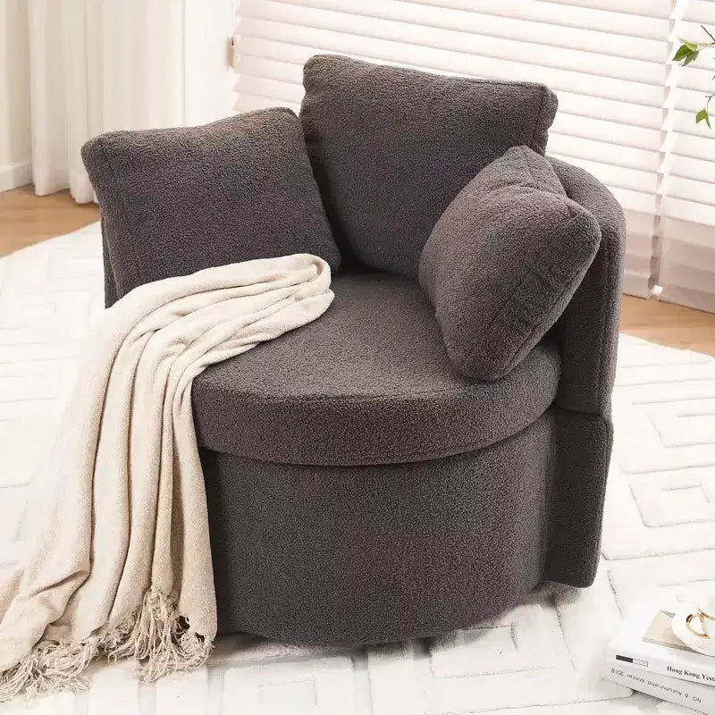 Chaise pivotante MAYEERTY en tissu Teddy avec rangement, coussin de dossier, salon, kaki