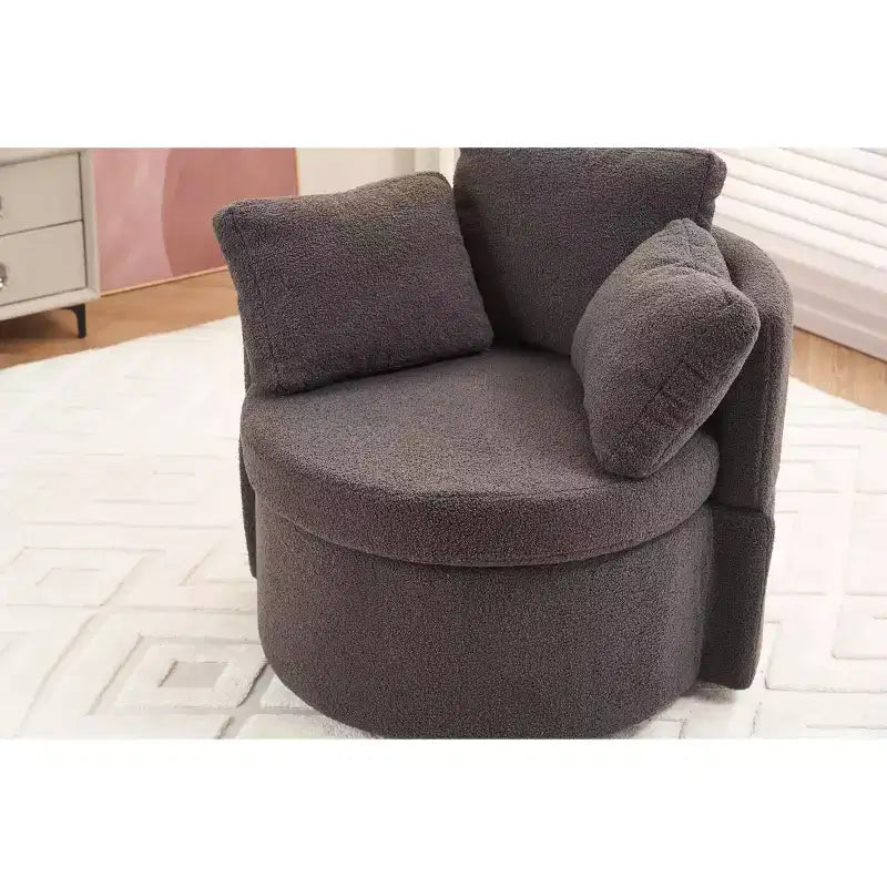 Chaise pivotante MAYEERTY en tissu Teddy avec rangement, coussin de dossier, salon, kaki