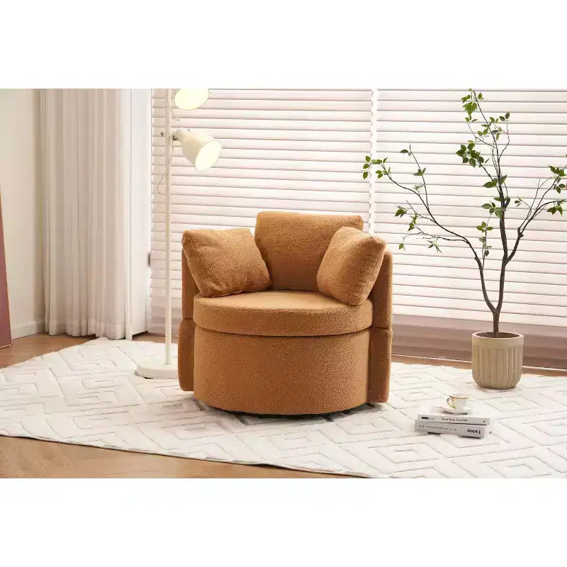 Chaise pivotante MAYEERTY en tissu Teddy avec rangement, coussin de dossier, salon, kaki