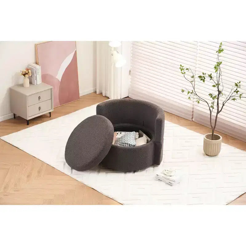 Chaise pivotante MAYEERTY en tissu Teddy avec rangement, coussin de dossier, salon, kaki