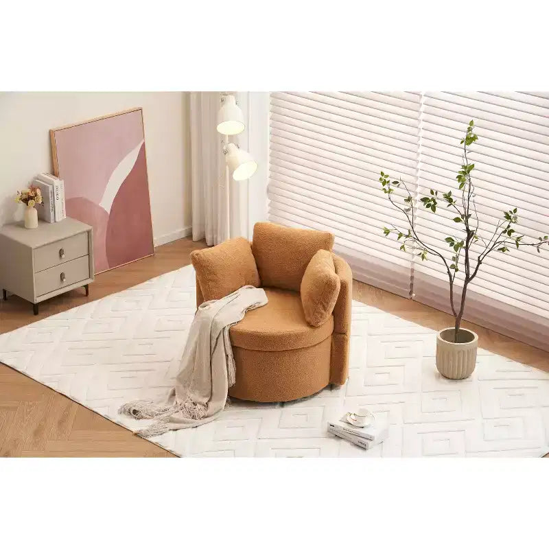 Chaise pivotante MAYEERTY en tissu Teddy avec rangement, coussin de dossier, salon, kaki