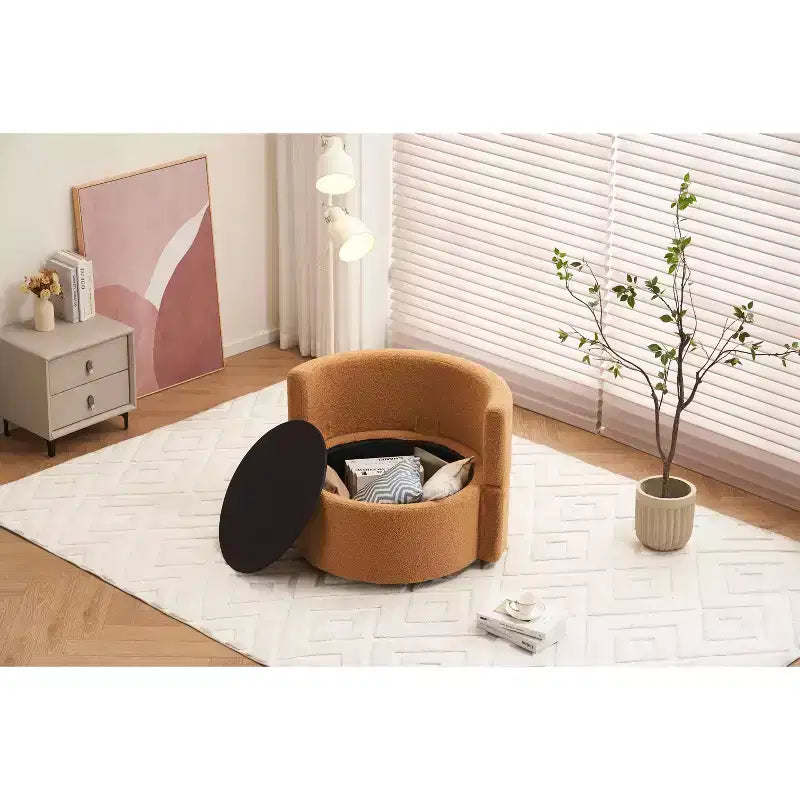 Chaise pivotante MAYEERTY en tissu Teddy avec rangement, coussin de dossier, salon, kaki