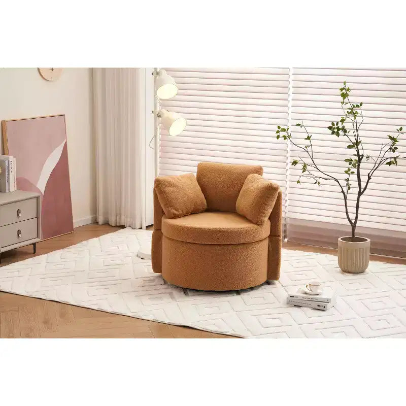 Chaise pivotante MAYEERTY en tissu Teddy avec rangement, coussin de dossier, salon, kaki