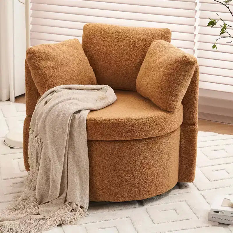 Chaise pivotante MAYEERTY en tissu Teddy avec rangement, coussin de dossier, salon, kaki