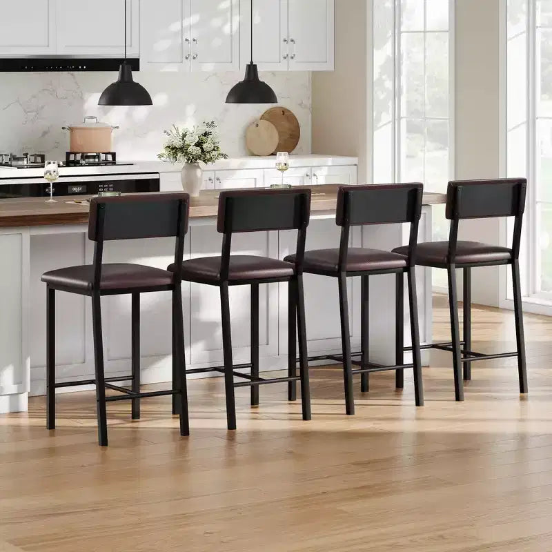 Lot de 4 tabourets de bar, tabourets de bar de cuisine de 63,5 cm avec coussin épais, dossier et repose-pieds, pour salle à manger, cuisine