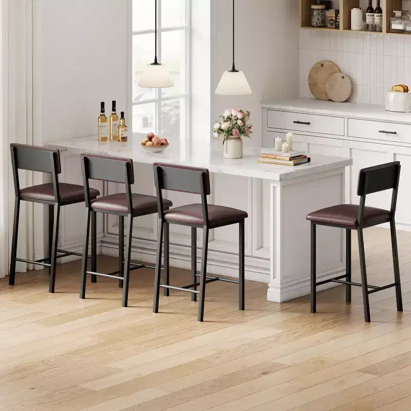 Lot de 4 tabourets de bar, tabourets de bar de cuisine de 63,5 cm avec coussin épais, dossier et repose-pieds, pour salle à manger, cuisine
