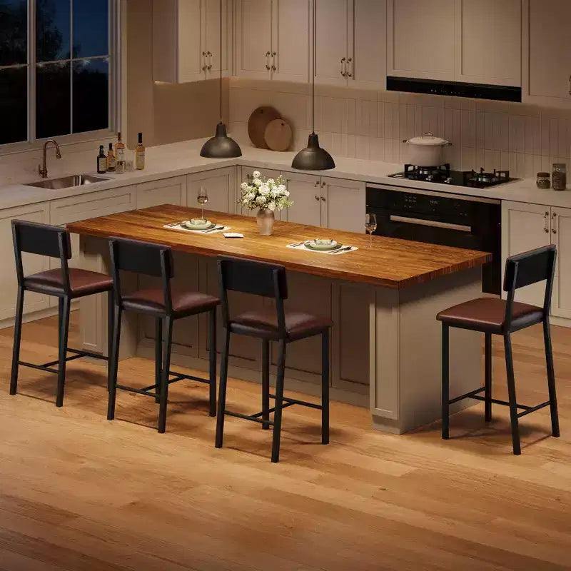 Lot de 4 tabourets de bar, tabourets de bar de cuisine de 63,5 cm avec coussin épais, dossier et repose-pieds, pour salle à manger, cuisine