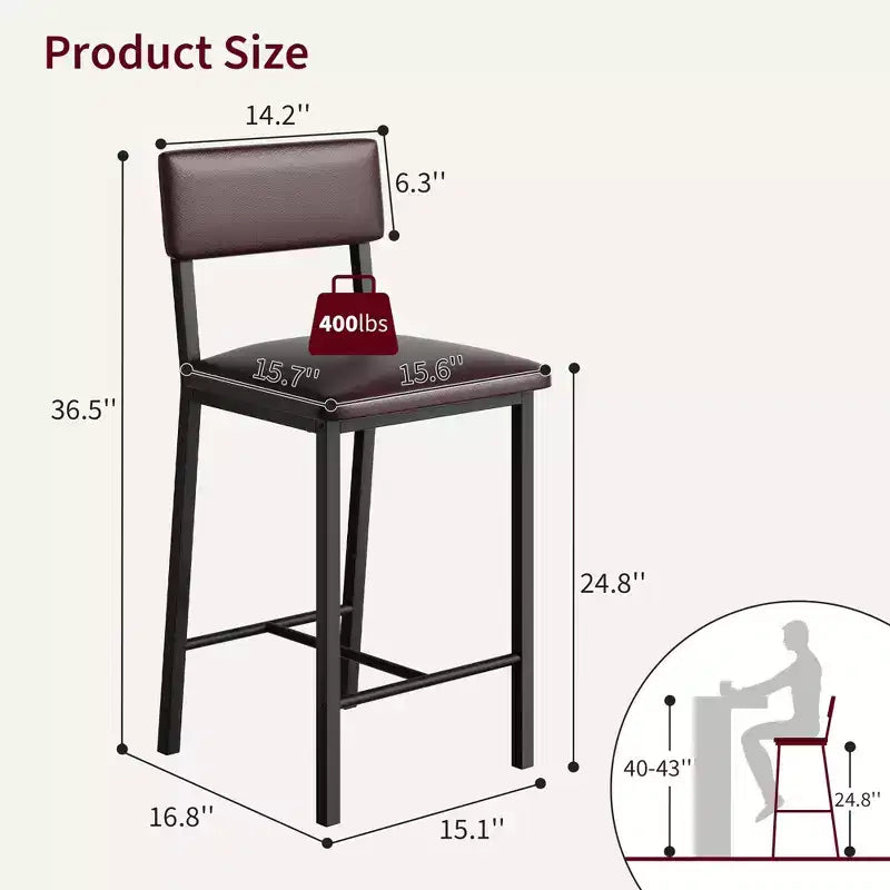 Lot de 4 tabourets de bar, tabourets de bar de cuisine de 63,5 cm avec coussin épais, dossier et repose-pieds, pour salle à manger, cuisine