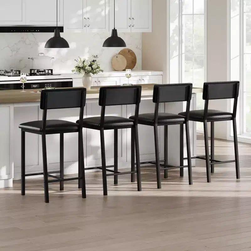 Lot de 4 tabourets de bar, tabourets de bar de cuisine de 63,5 cm avec coussin épais, dossier et repose-pieds, pour salle à manger, cuisine