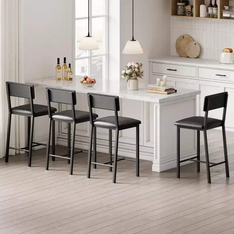Lot de 4 tabourets de bar, tabourets de bar de cuisine de 63,5 cm avec coussin épais, dossier et repose-pieds, pour salle à manger, cuisine