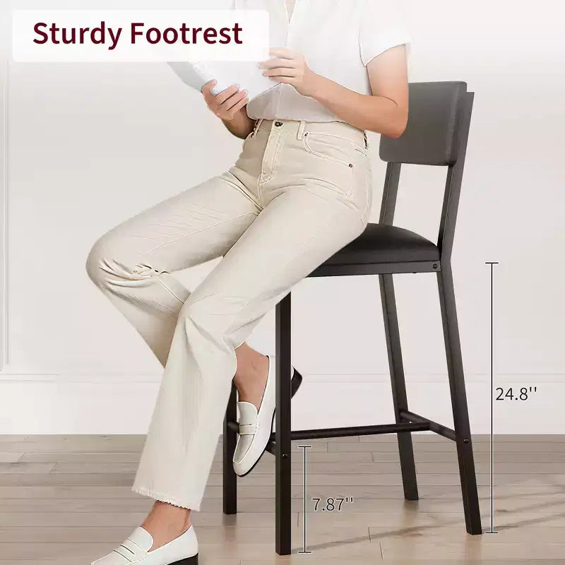Lot de 4 tabourets de bar, tabourets de bar de cuisine de 63,5 cm avec coussin épais, dossier et repose-pieds, pour salle à manger, cuisine