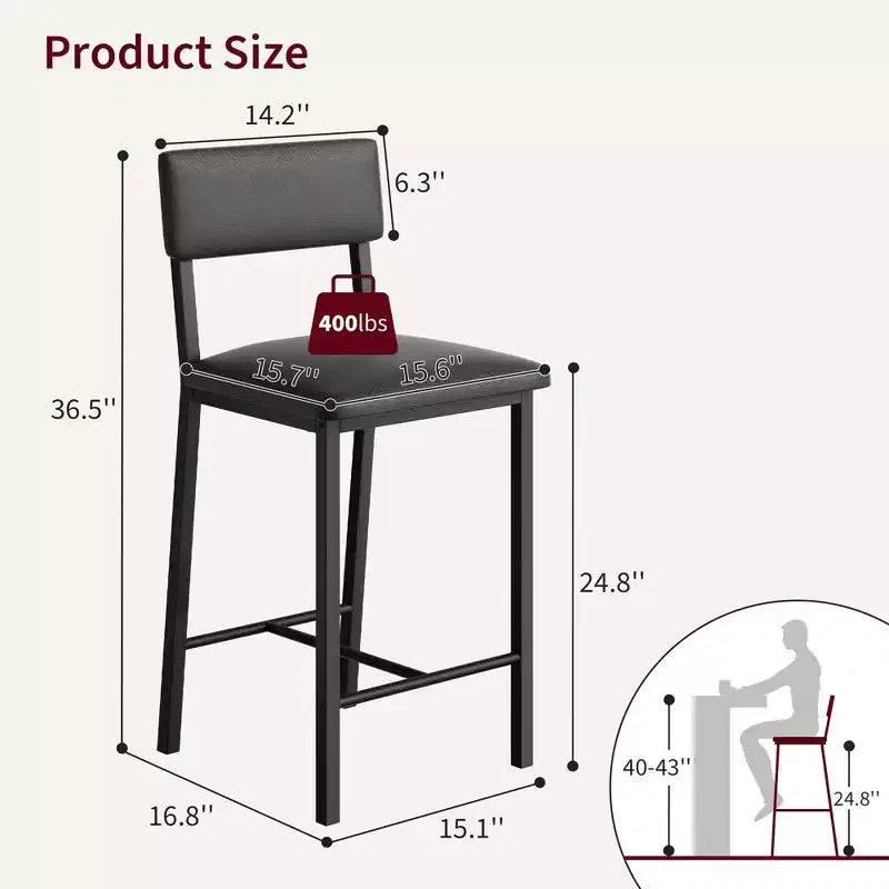 Lot de 4 tabourets de bar, tabourets de bar de cuisine de 63,5 cm avec coussin épais, dossier et repose-pieds, pour salle à manger, cuisine