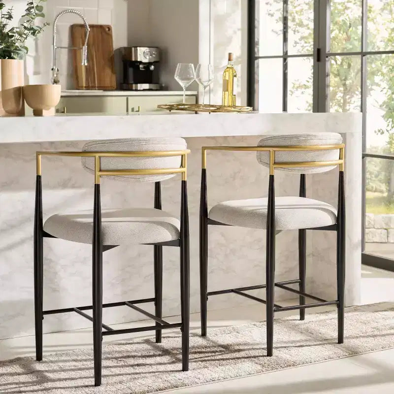 Tabouret de comptoir Covelle Arm (lot de 2) - BST6403A - Noir doré/Gris colombe - Safavieh