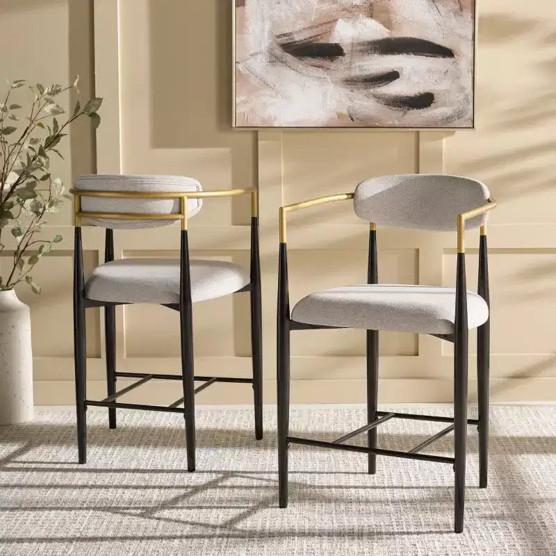Tabouret de comptoir Covelle Arm (lot de 2) - BST6403A - Noir doré/Gris colombe - Safavieh
