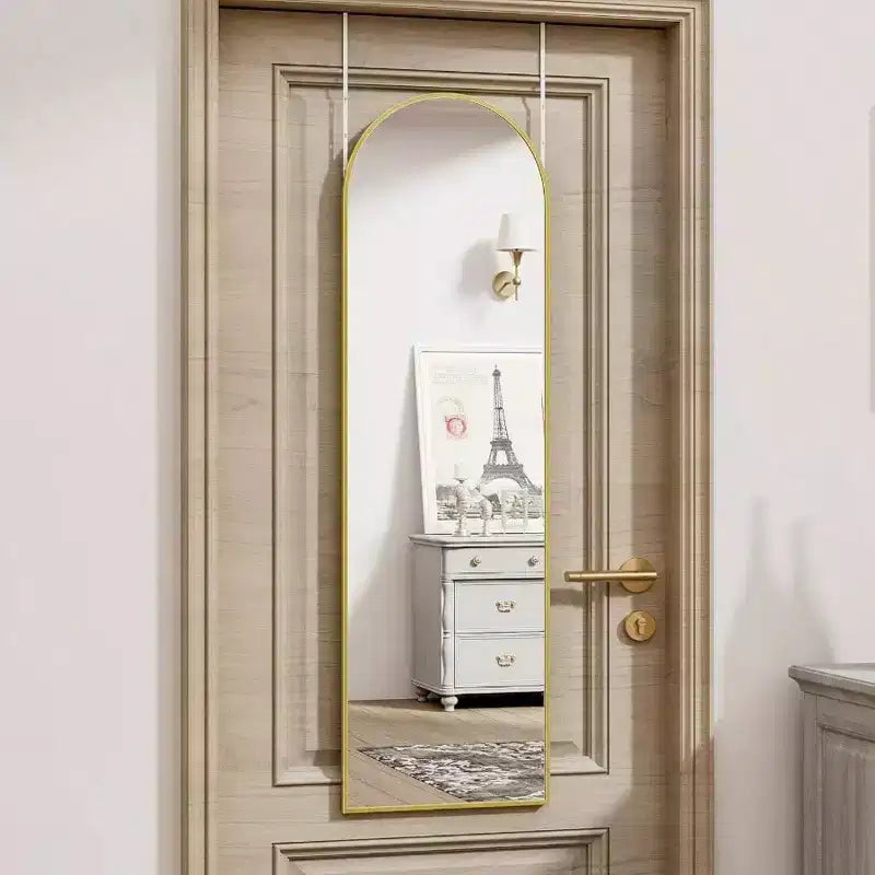 Door Mirror Full Length Over Door Wall Mirror 14x48 Inch Gold Hanging Rectangular Home Decor Mirror Strong Metal Frame