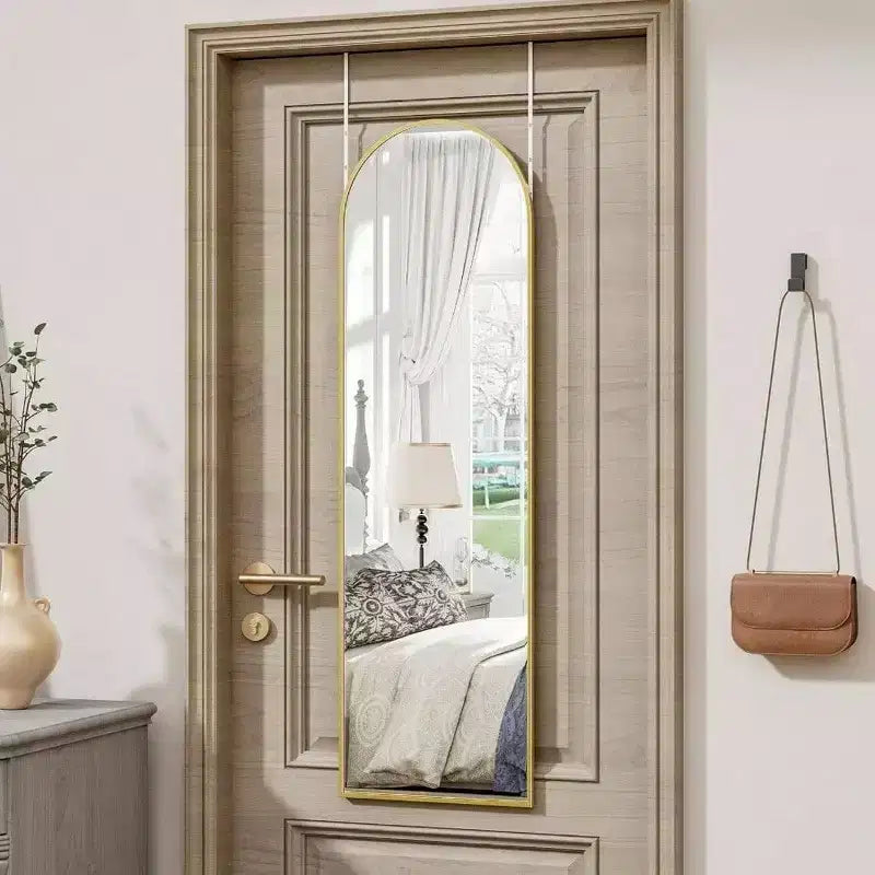 Miroir de porte sur toute la longueur, à suspendre à la porte ou au mur, 14x48 pouces, doré, rectangulaire, miroir de décoration intérieure avec cadre en métal robuste.