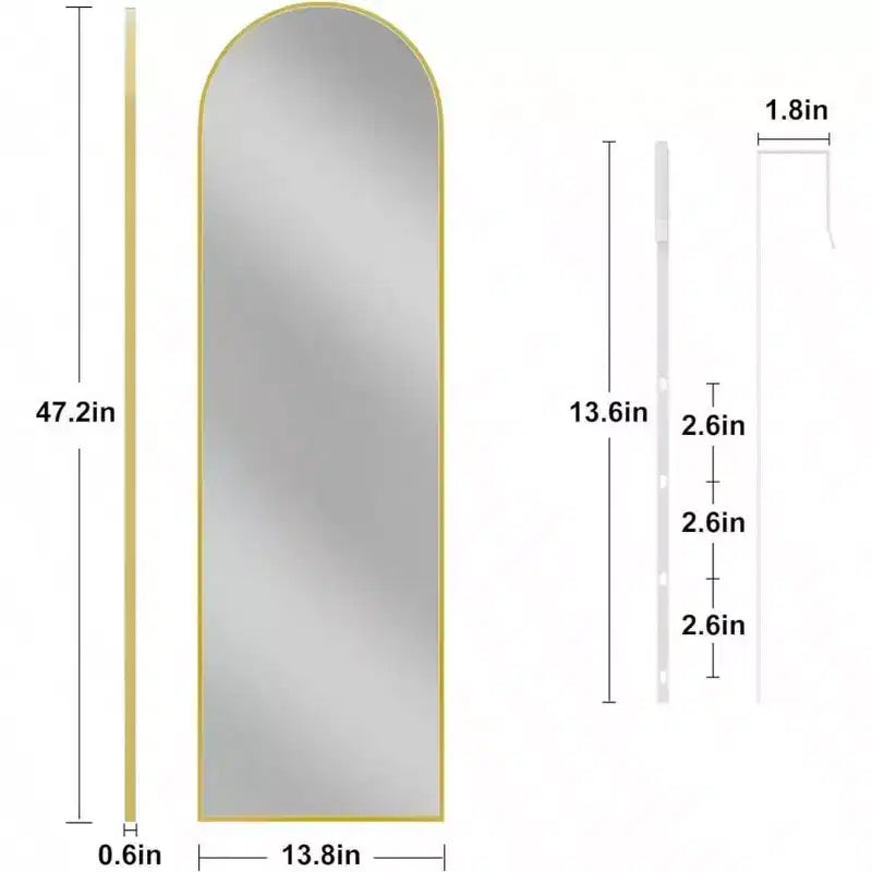 Miroir de porte sur toute la longueur, à suspendre à la porte ou au mur, 14x48 pouces, doré, rectangulaire, miroir de décoration intérieure avec cadre en métal robuste.