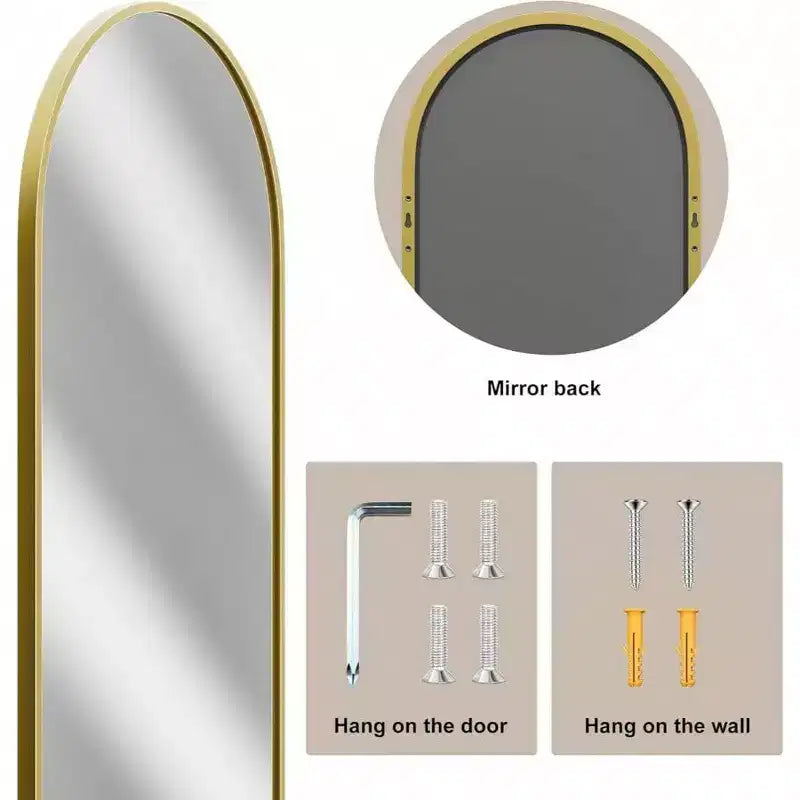 Miroir de porte sur toute la longueur, à suspendre à la porte ou au mur, 14x48 pouces, doré, rectangulaire, miroir de décoration intérieure avec cadre en métal robuste.