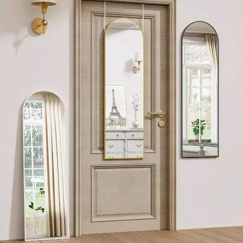 Miroir de porte sur toute la longueur, à suspendre à la porte ou au mur, 14x48 pouces, doré, rectangulaire, miroir de décoration intérieure avec cadre en métal robuste.