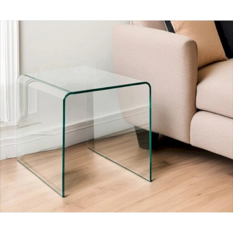 Table d'appoint ronde en verre trempé à bords arrondis de 21" (18" x 18" x 21")