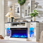 Meuble TV avec cheminée électrique et rangement, convient aux téléviseurs jusqu'à 80 pouces