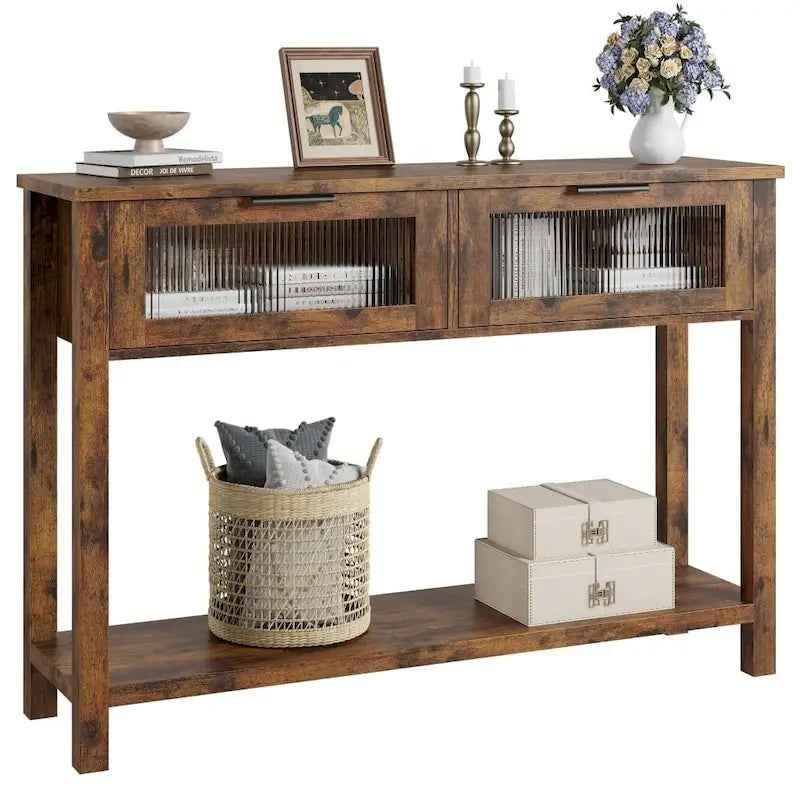 Console avec 2 tiroirs et étagère de rangement