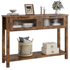 Farmhouse Console Table with 2 Glass Drawers & Shelf