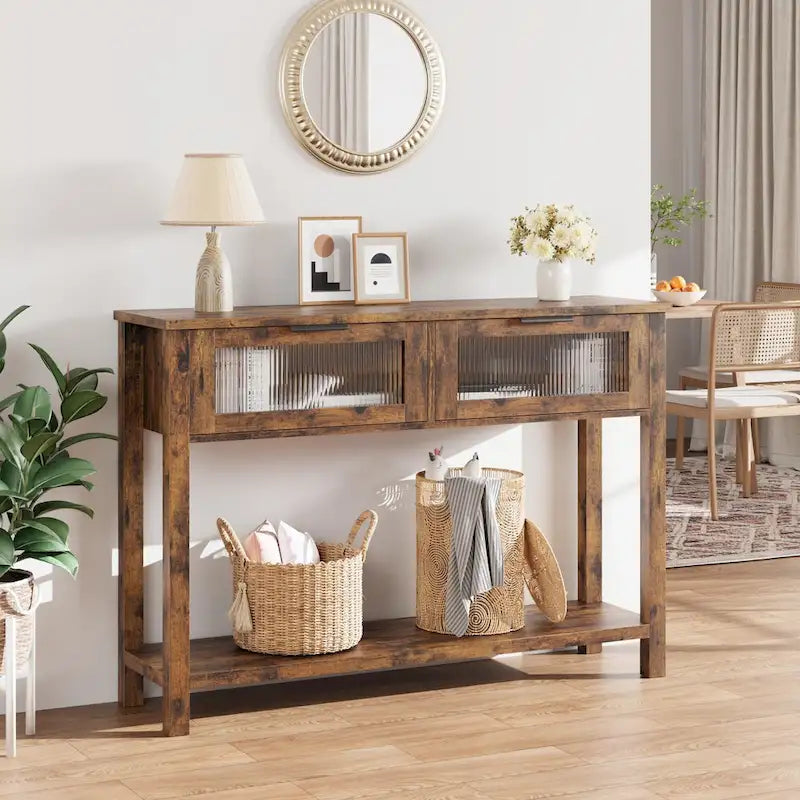 Console avec 2 tiroirs et étagère de rangement