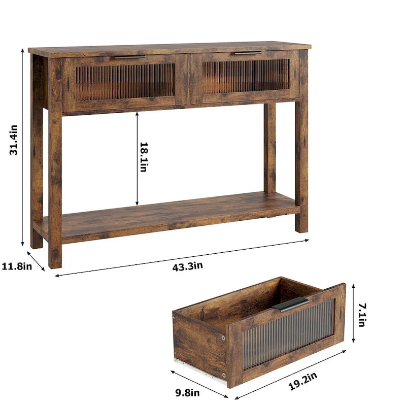 Console avec 2 tiroirs et étagère de rangement