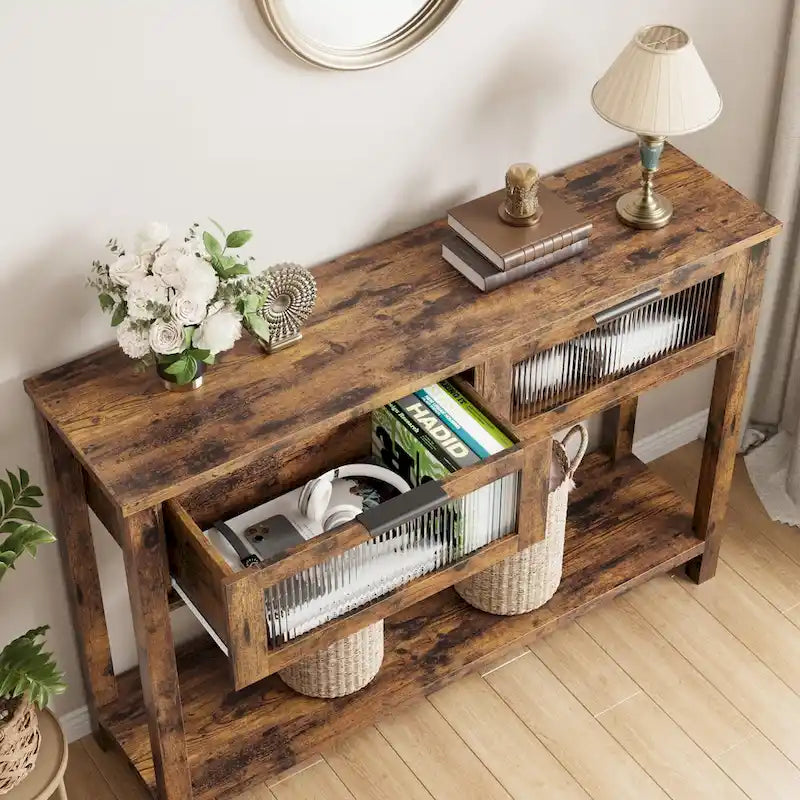 Console avec 2 tiroirs et étagère de rangement