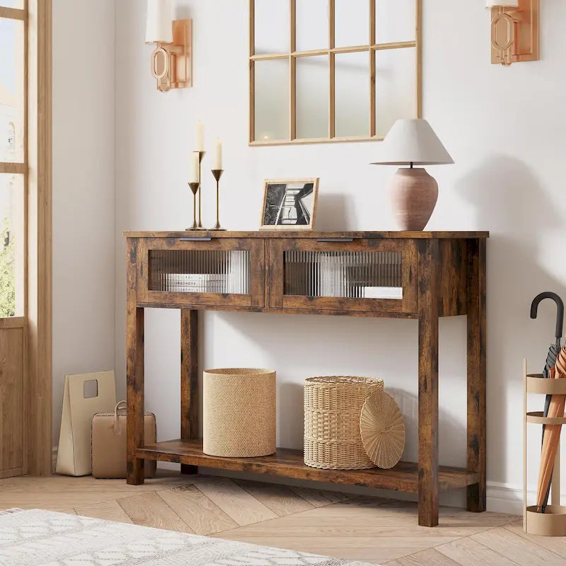 Console avec 2 tiroirs et étagère de rangement