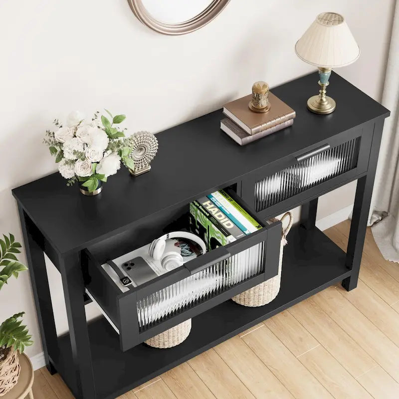 Console avec 2 tiroirs et étagère de rangement