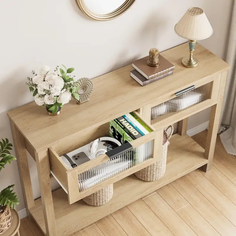 Console avec 2 tiroirs et étagère de rangement