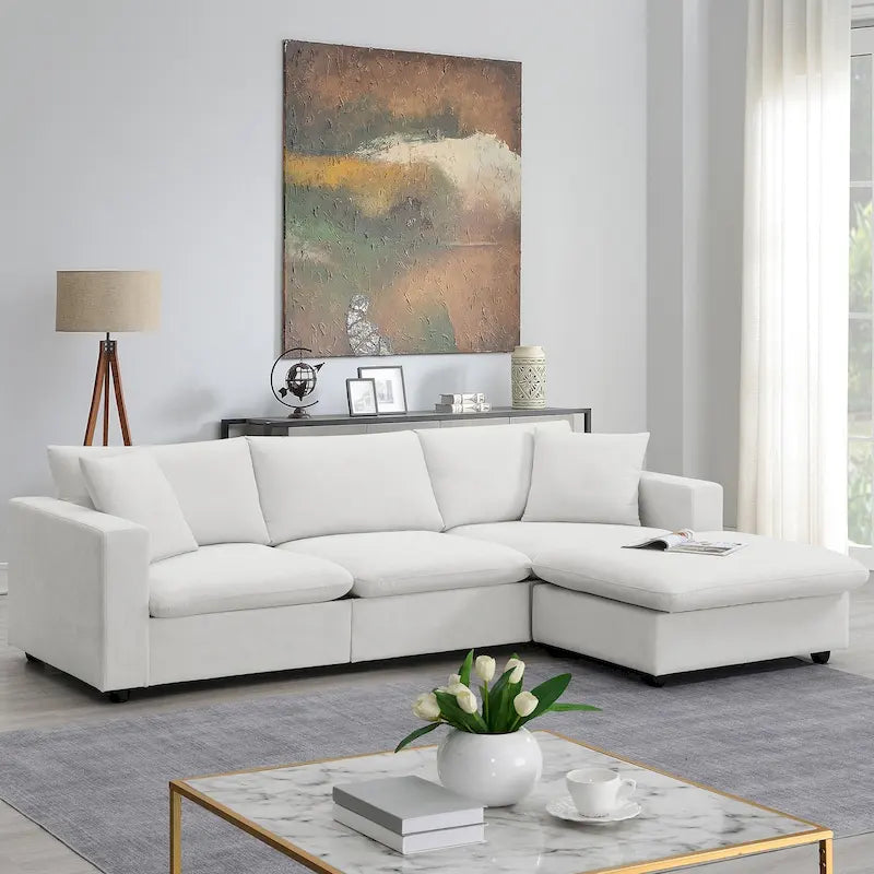 Canapé d'angle convertible en L avec pouf
