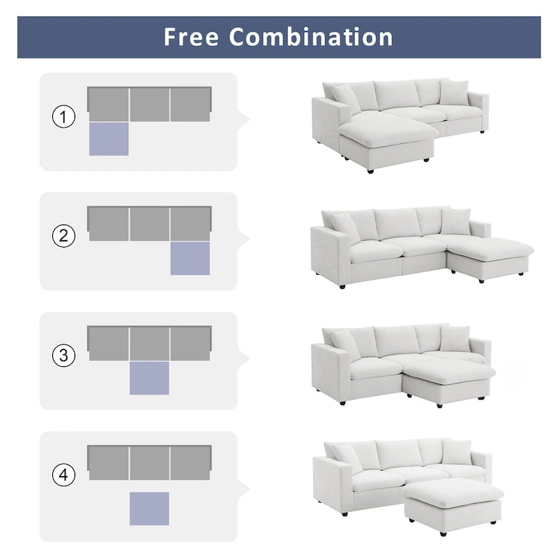 Canapé d'angle convertible en L avec pouf