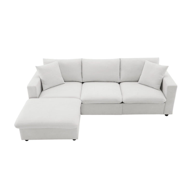 Canapé d'angle convertible en L avec pouf