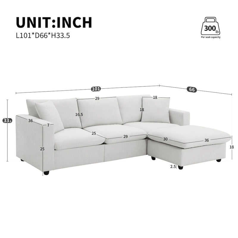 Canapé d'angle convertible en L avec pouf