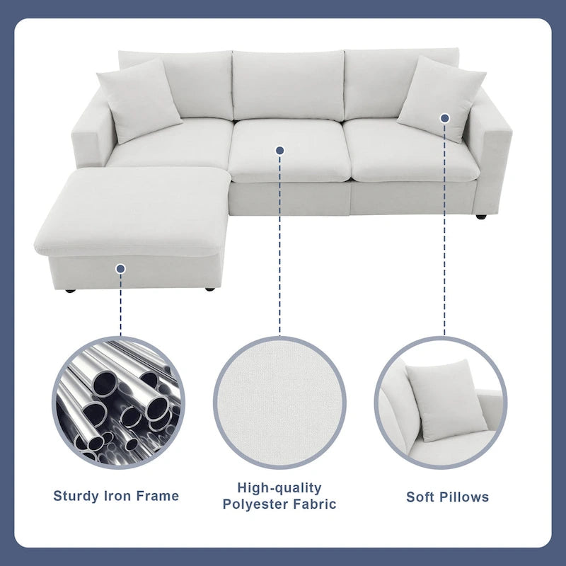 Canapé d'angle convertible en L avec pouf