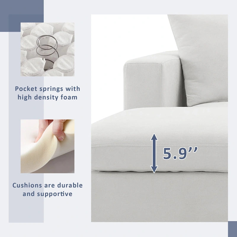 Canapé d'angle convertible en L avec pouf
