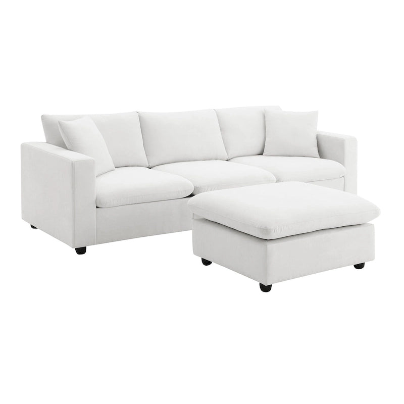 Canapé d'angle convertible en L avec pouf
