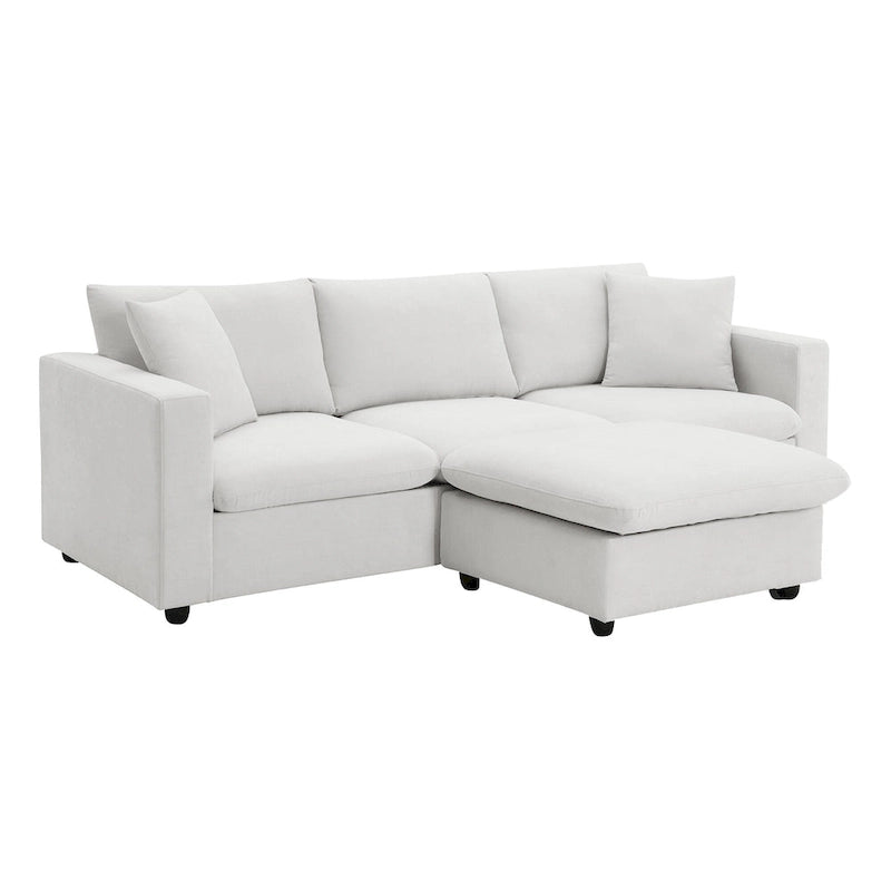 Canapé d'angle convertible en L avec pouf