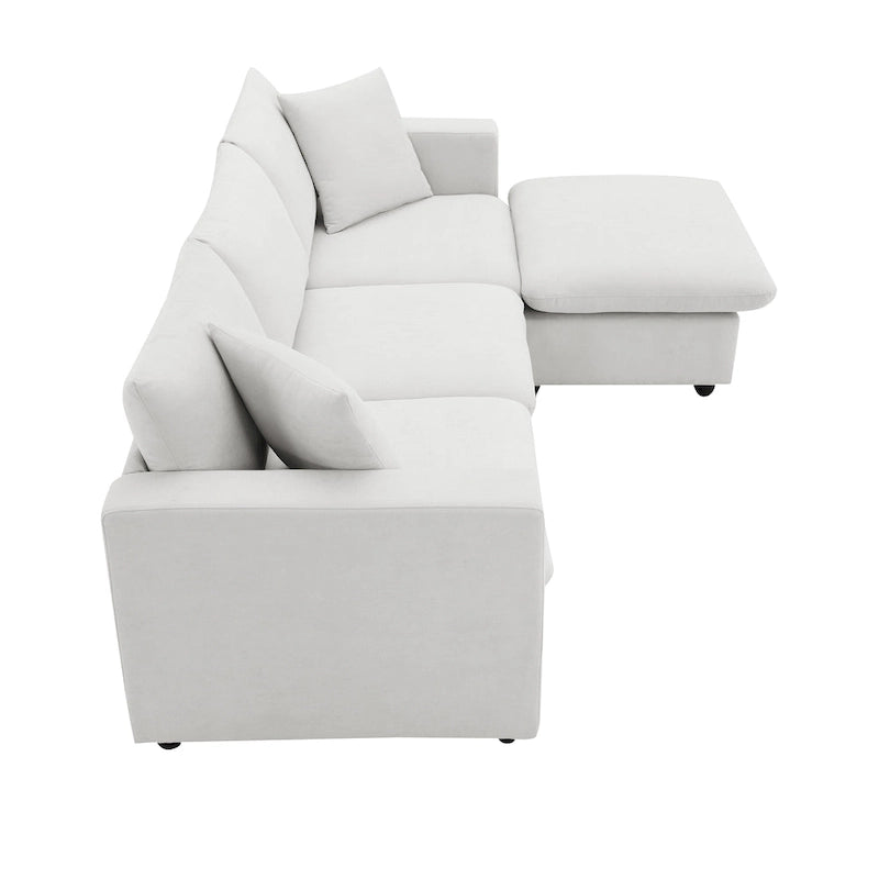 Canapé d'angle convertible en L avec pouf