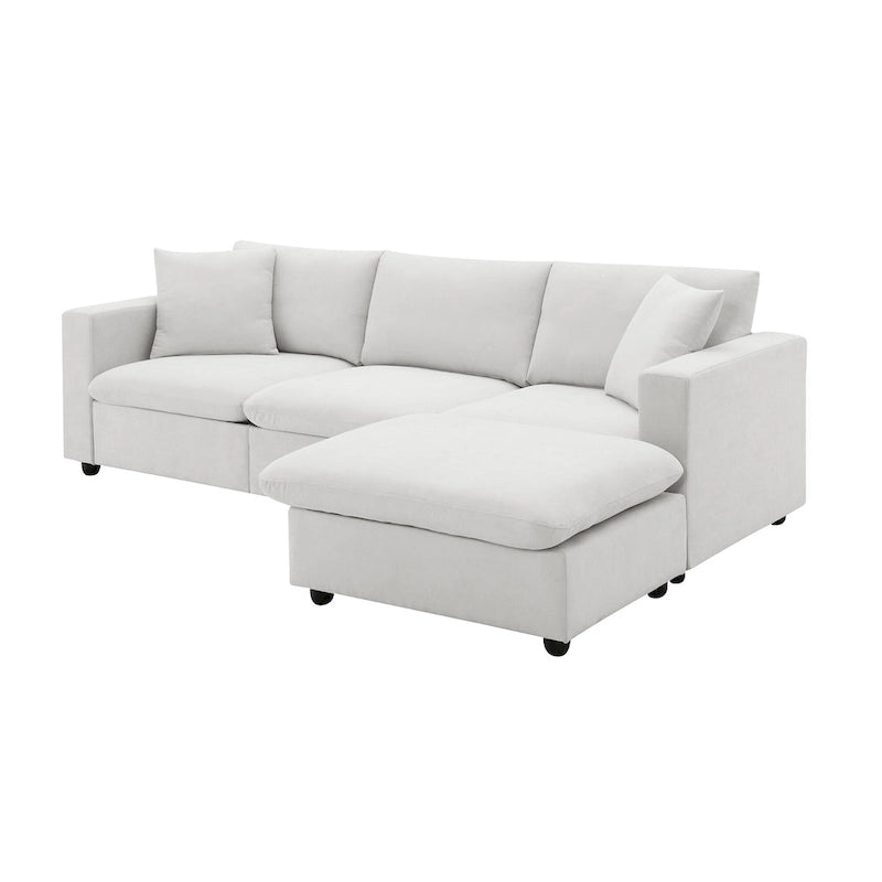 Canapé d'angle convertible en L avec pouf